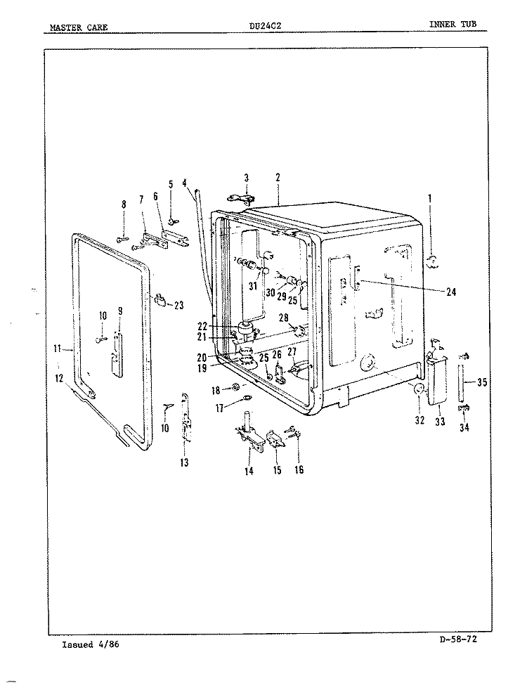 INNER TUB Diagram and Parts List for DU24C2  Maytag Dishwasher