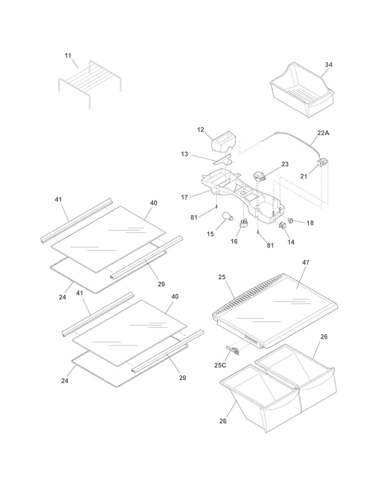 Shelves Diagram and Parts List for CRT182IPB2  Crosley Refrigerator