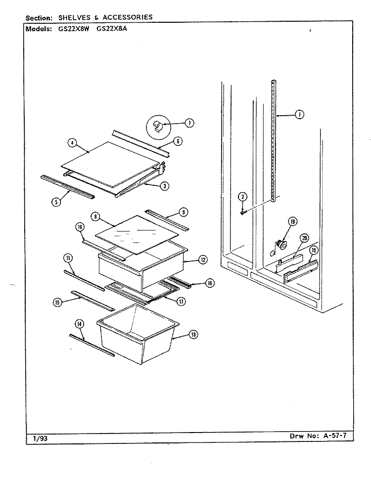 SHELVES & ACCESSORIES Diagram and Parts List for GS22X8A DR17A Admiral Refrigerator