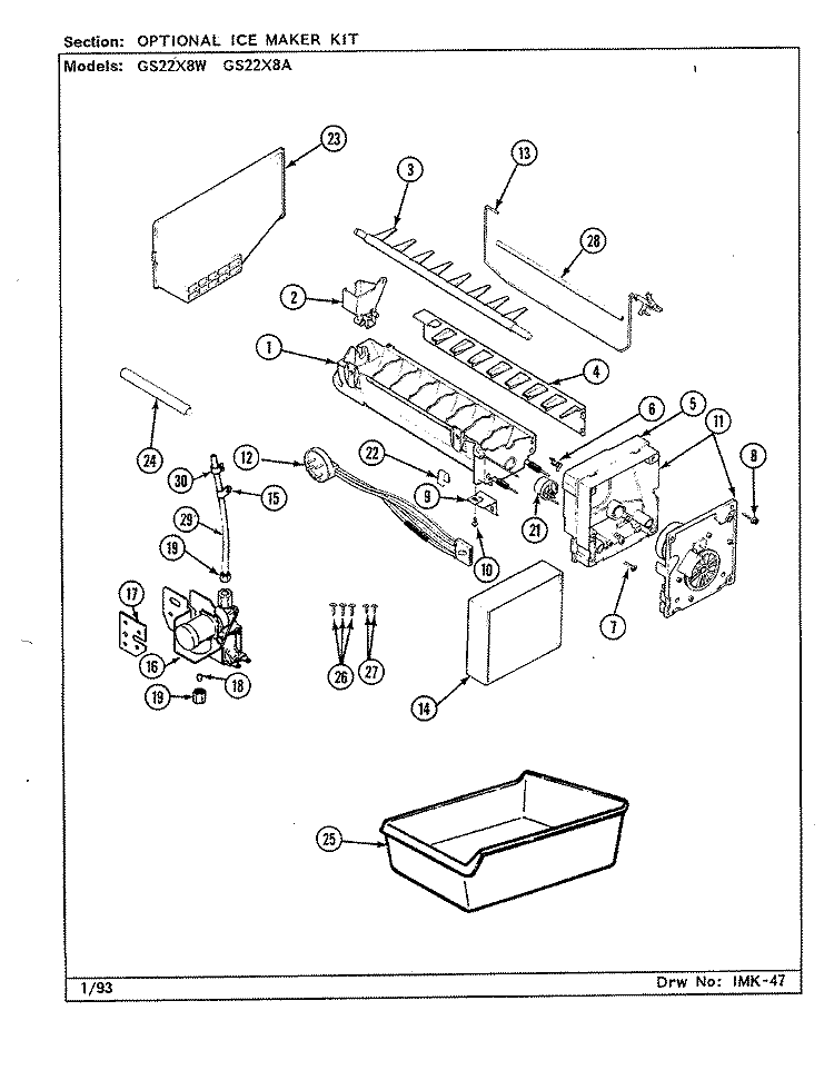 OPTIONAL ICE MAKER KIT Diagram and Parts List for GS22X8A DR17A Admiral Refrigerator