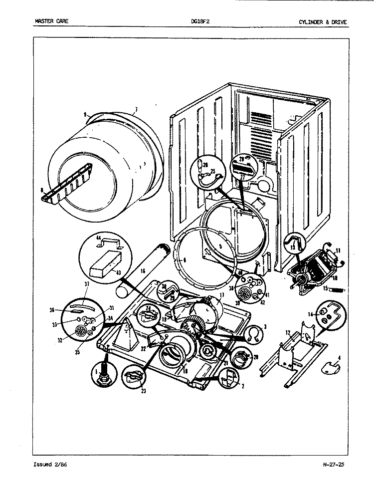 CYLINDER & DRIVE Diagram and Parts List for DG18F2HW  Admiral Dryer