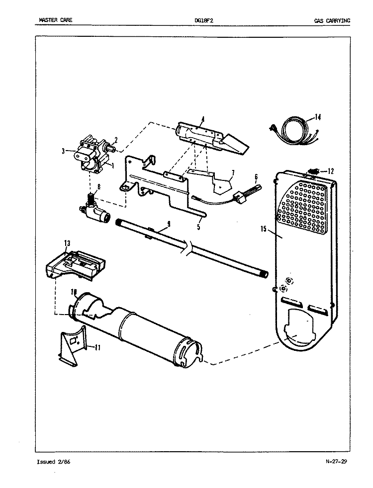 GAS CARRYING Diagram and Parts List for DG18F2HW  Admiral Dryer