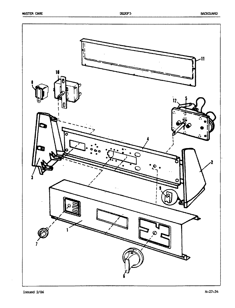 CONTROL PANEL (REV. A - H) Diagram and Parts List for DG20F5AM  Magic Chef Dryer