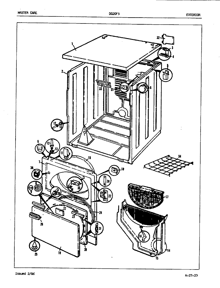EXTERIOR (REV. J) Diagram and Parts List for DG20F5WW  Magic Chef Dryer
