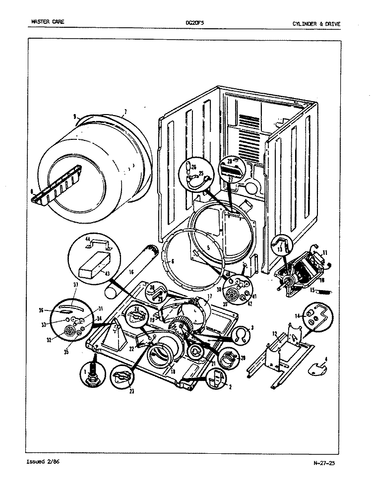 CYLINDER & DRIVE (REV. J) Diagram and Parts List for DG20F5AM  Magic Chef Dryer
