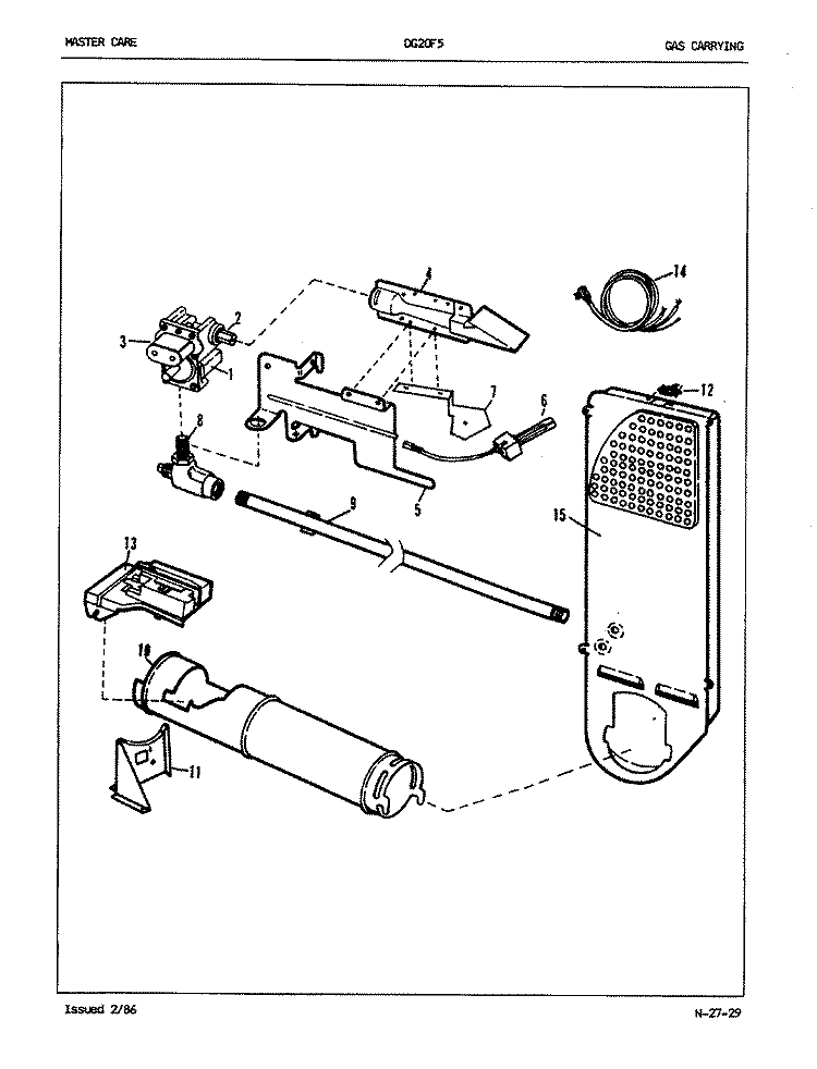 GAS CARRYING (REV. J) Diagram and Parts List for DG20F5AM  Magic Chef Dryer