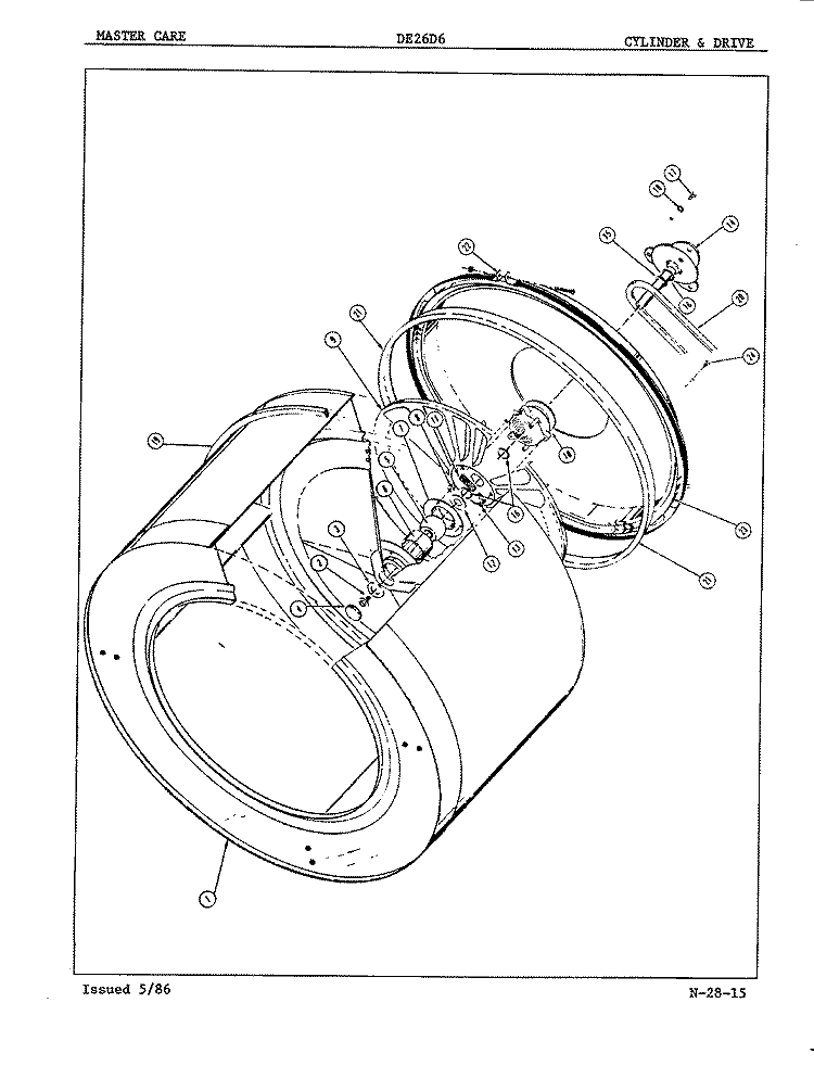 CYLINDER & DRIVE Diagram and Parts List for DE26D6A  Admiral Dryer