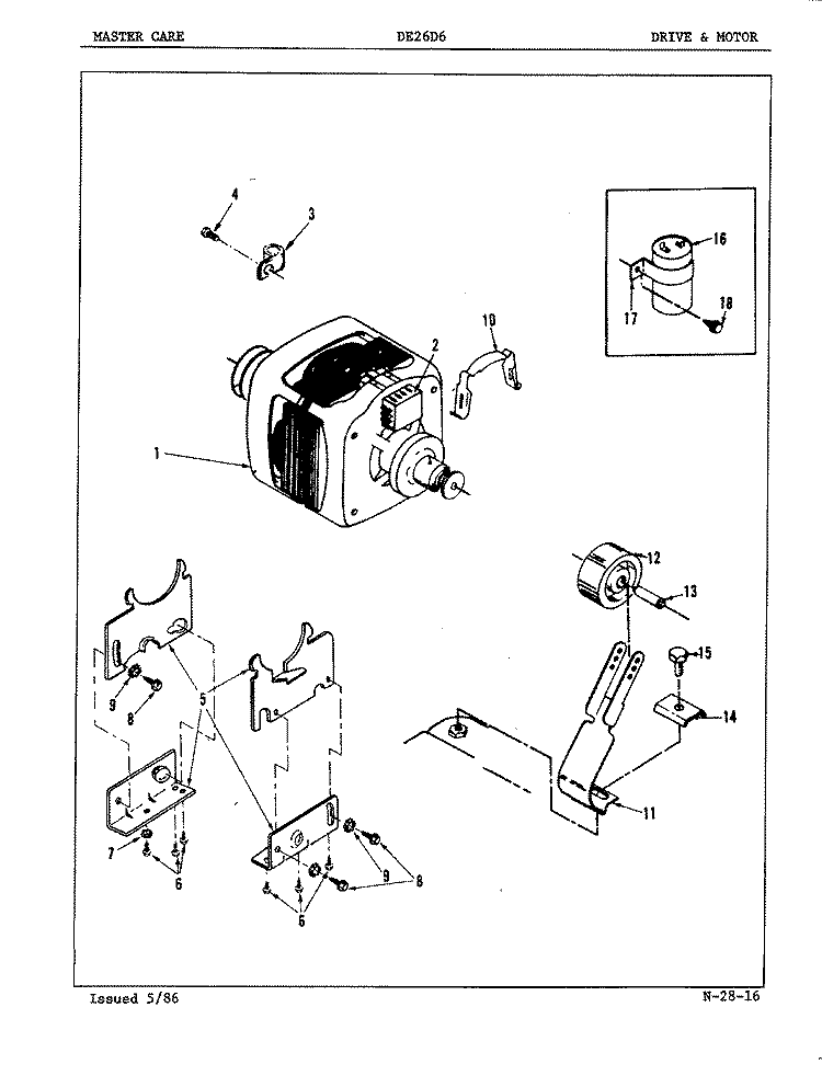 DRIVE & MOTOR Diagram and Parts List for DE26D6A  Admiral Dryer