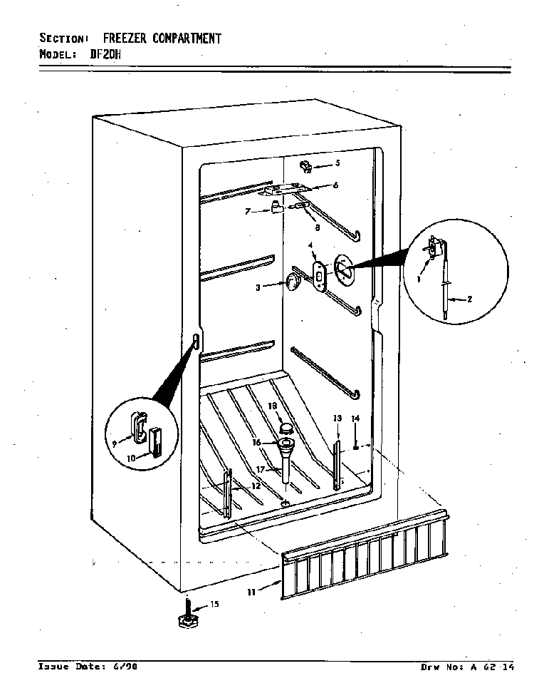 Freezer Compartment Diagram and Parts List for DF20H V5ZU3 Maytag Refrigerator
