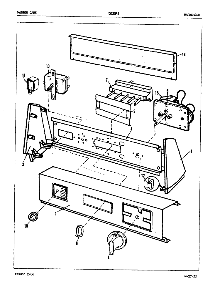 CONTROL PANEL (REV. J - K) Diagram and Parts List for DE20F8  Admiral Dryer
