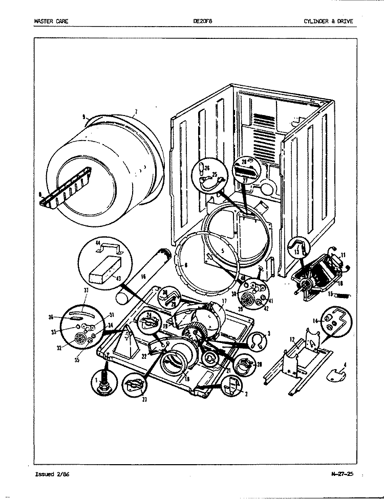 CYLINDER & DRIVE (REV. A - H) Diagram and Parts List for DE20F8WW  Admiral Dryer
