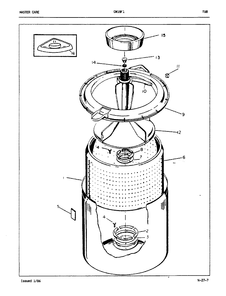 TUB (REV. A - D) Diagram and Parts List for GW18F1H  Maytag Washer
