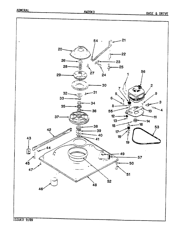BASE & DRIVE (REV. K) Diagram and Parts List for AW20K3W  Admiral Washer