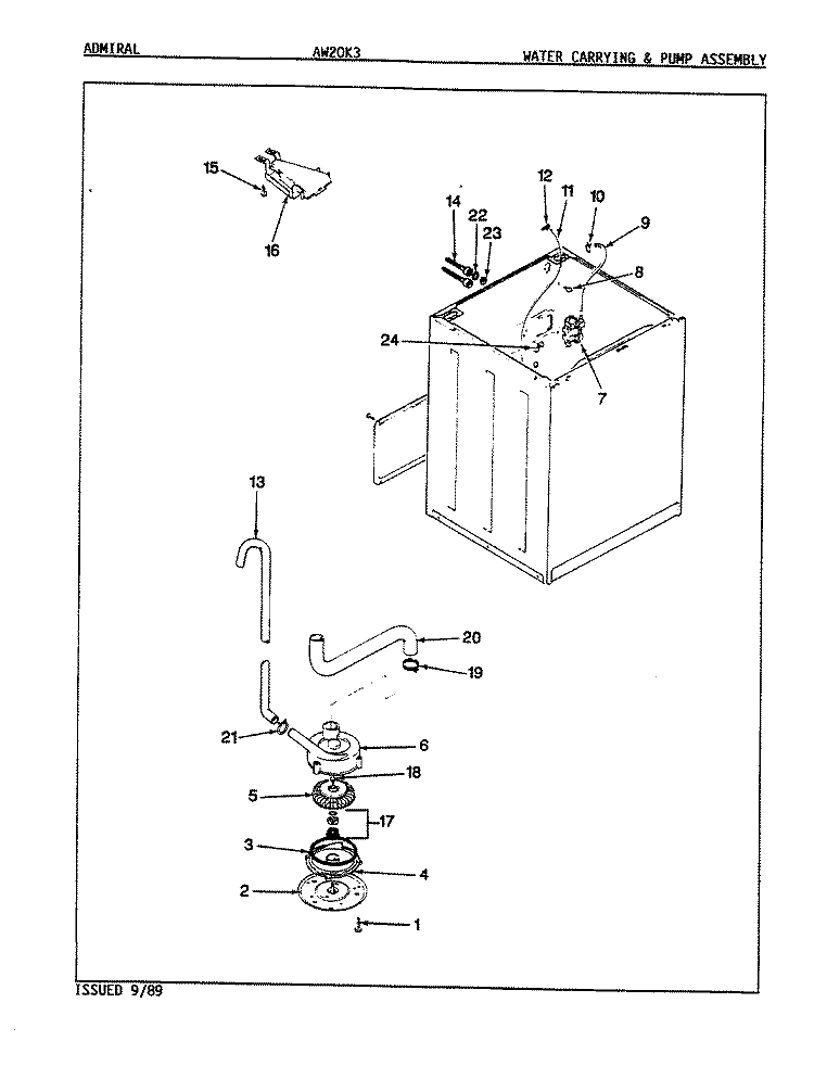 WATER CARRYING & PUMP ASSY. (REV. K) Diagram and Parts List for AW20K3W  Admiral Washer