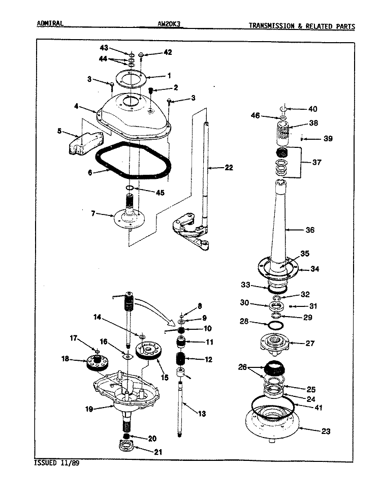 TRANSMISSION & RELATED PARTS (REV. K) Diagram and Parts List for AW20K3W  Admiral Washer