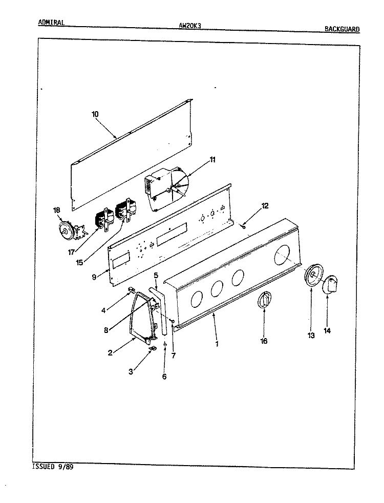 CONTROL PANEL (REV. K) Diagram and Parts List for AW20K3W  Admiral Washer