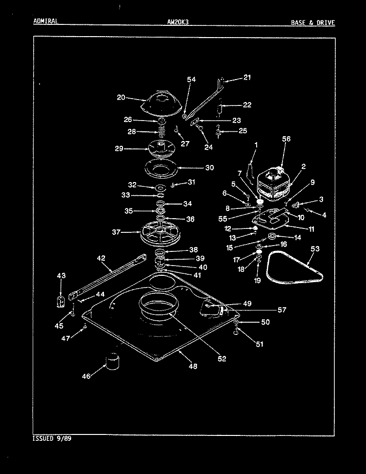 BASE & DRIVE (REV. E - J) Diagram and Parts List for AW20K3W  Admiral Washer