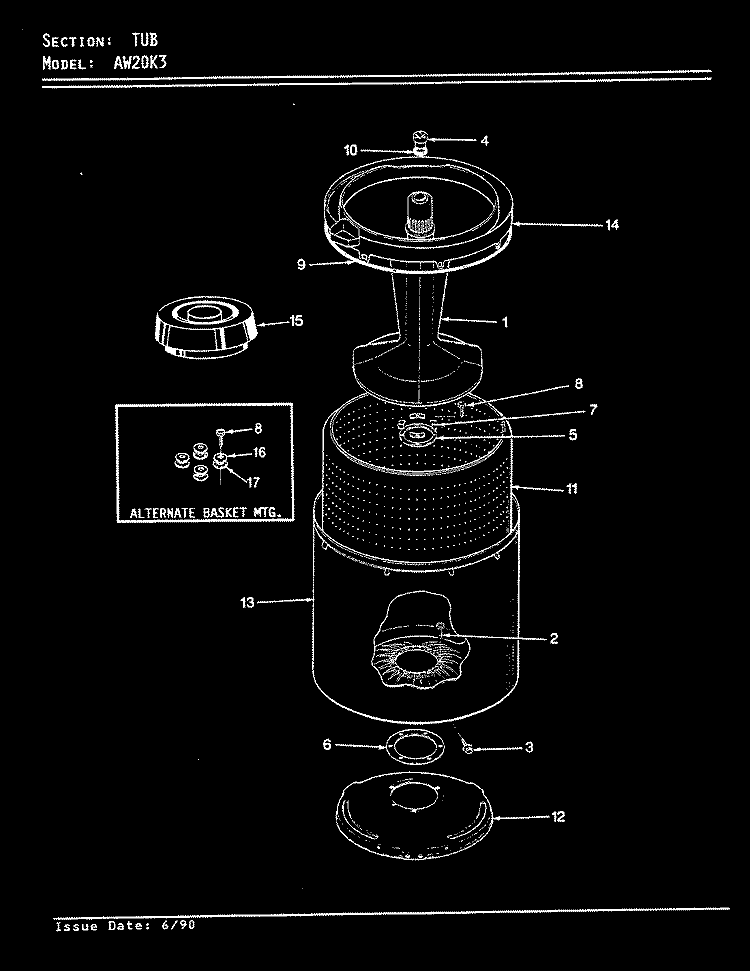 TUB (REV. E - J) Diagram and Parts List for AW20K3W  Admiral Washer