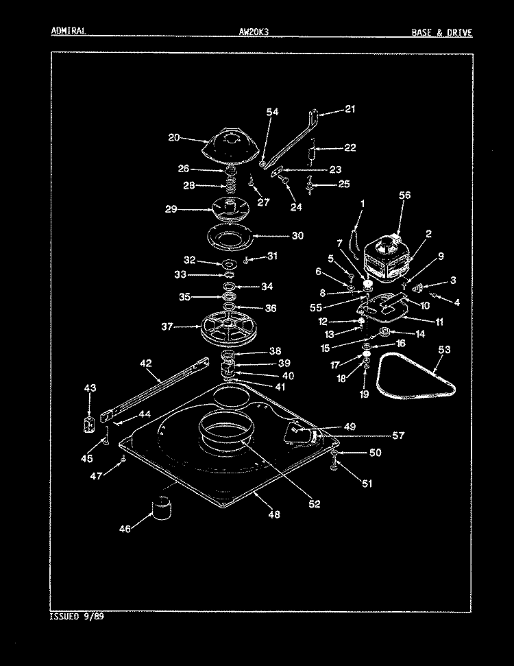 BASE & DRIVE (REV. A - D) Diagram and Parts List for AW20K3W  Admiral Washer