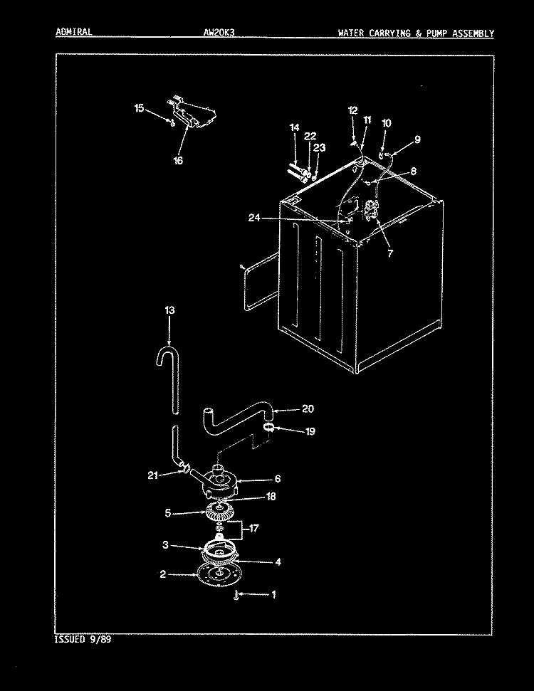 WATER CARRYING & PUMP ASSY. (REV. A - D) Diagram and Parts List for AW20K3W  Admiral Washer