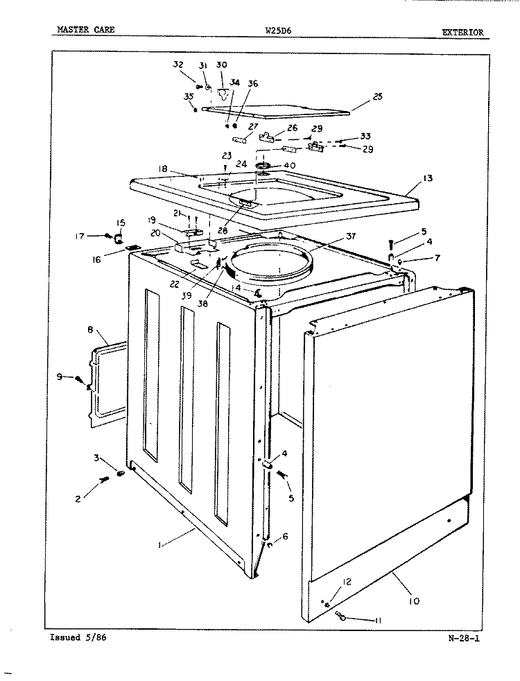 EXTERIOR Diagram and Parts List for W25D6W  Admiral Washer