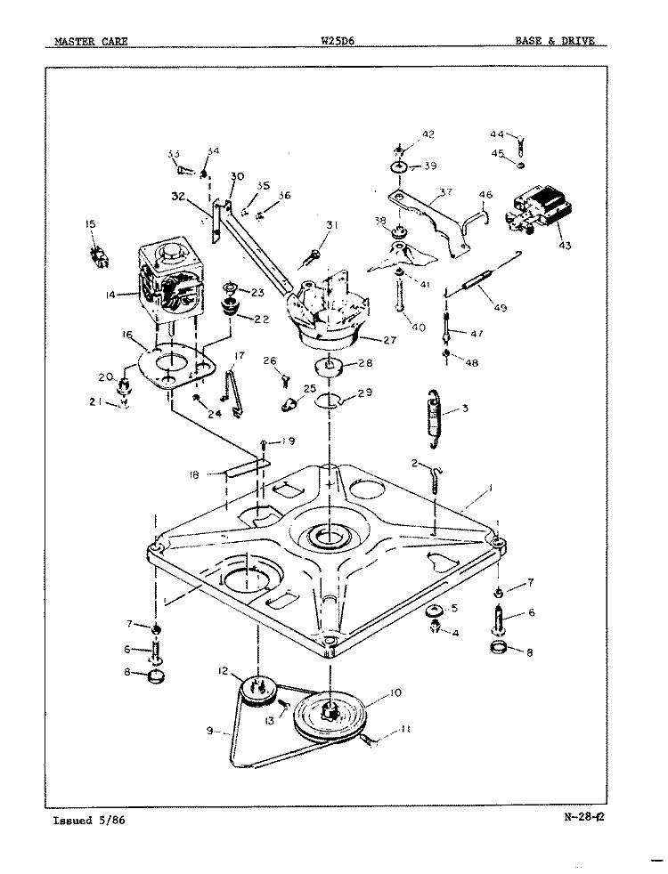 BASE & DRIVE Diagram and Parts List for W25D6W  Admiral Washer