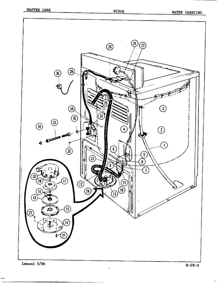 WATER CARRYING Diagram and Parts List for W25D6W  Admiral Washer