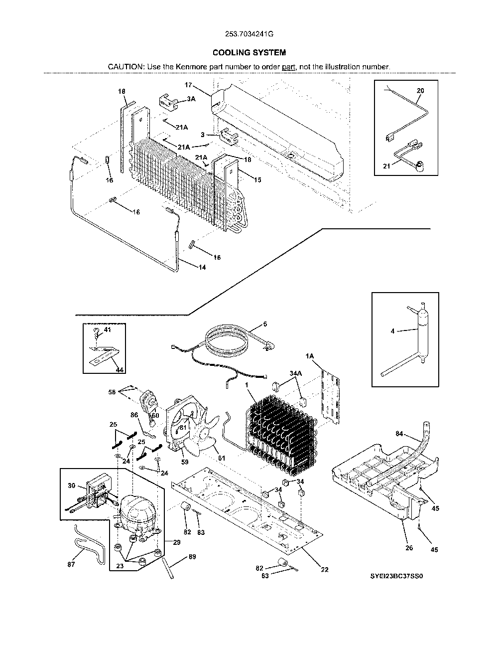 System Diagram and Parts List for 2537034241G  Kenmore Refrigerator