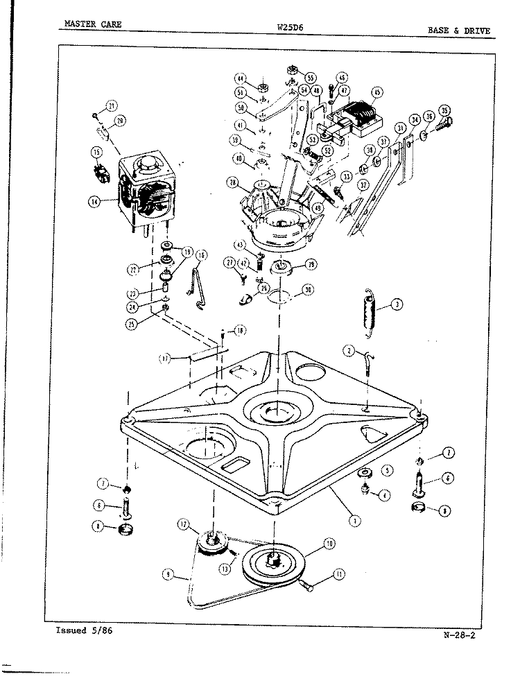 BASE & DRIVE (REV. A - B) Diagram and Parts List for W25D6W  Admiral Washer