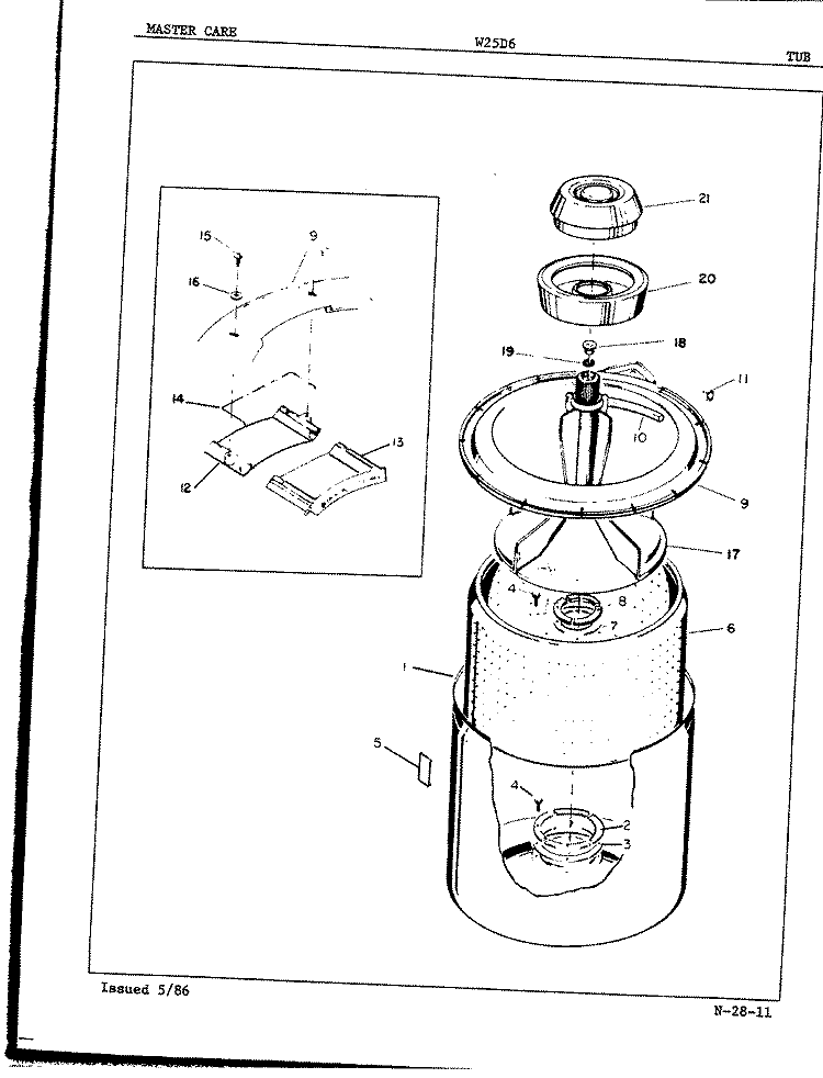 TUB (REV. A - B) Diagram and Parts List for W25D6W  Admiral Washer