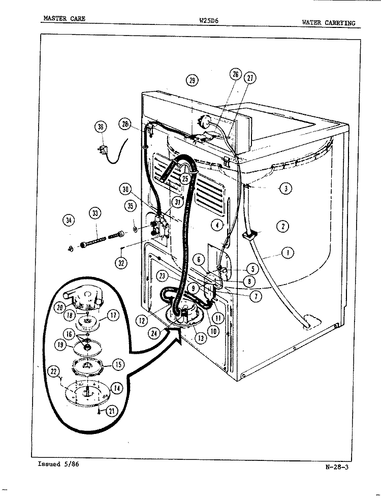 WATER CARRYING (REV. A - B) Diagram and Parts List for W25D6W  Admiral Washer