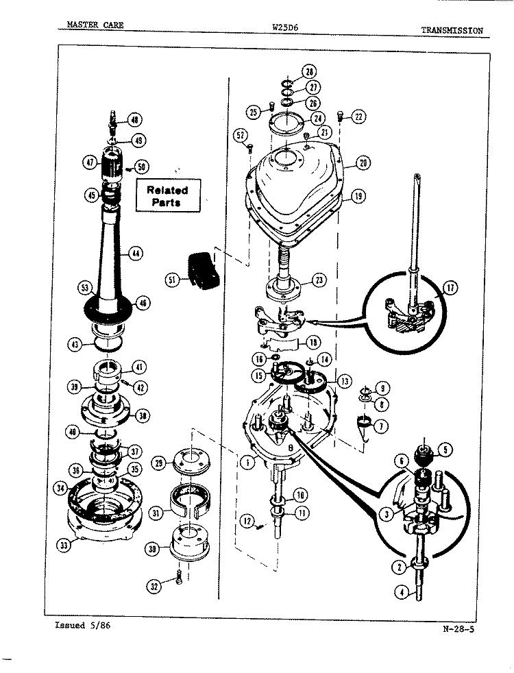 TRANSMISSION (REV. A - B) Diagram and Parts List for W25D6W  Admiral Washer