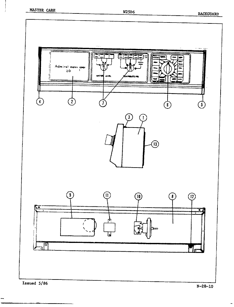 CONTROL PANEL (REV. A - B) Diagram and Parts List for W25D6W  Admiral Washer