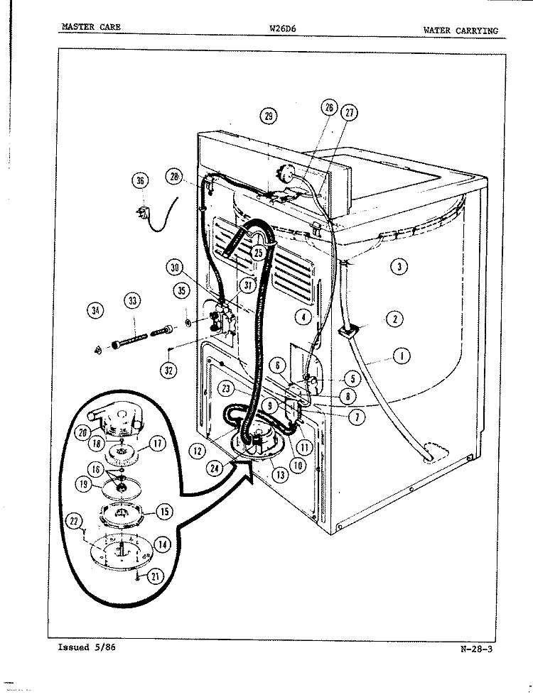 WATER CARRYING (REV. A) Diagram and Parts List for W26D6A  Magic Chef Washer