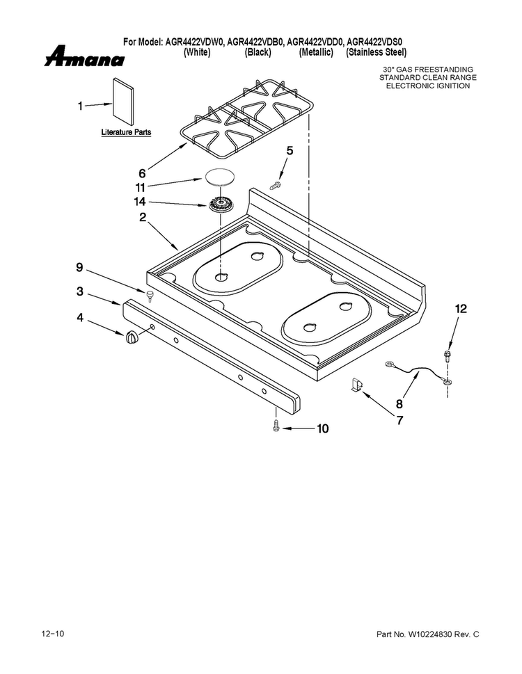 Cooktop Parts Diagram and Parts List for AGR4422VDD0  Amana Range