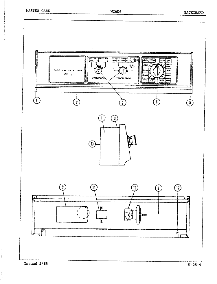 CONTROL PANEL (REV. A) Diagram and Parts List for W26D6A  Magic Chef Washer