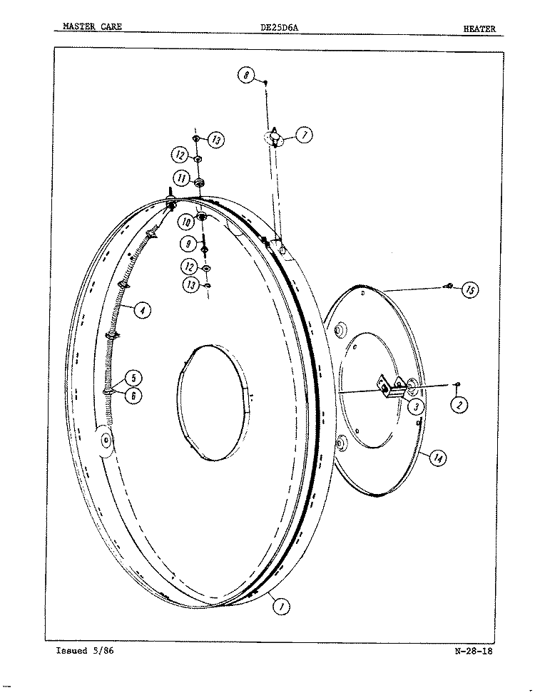 HEATER Diagram and Parts List for DE25D6AM  Admiral Dryer