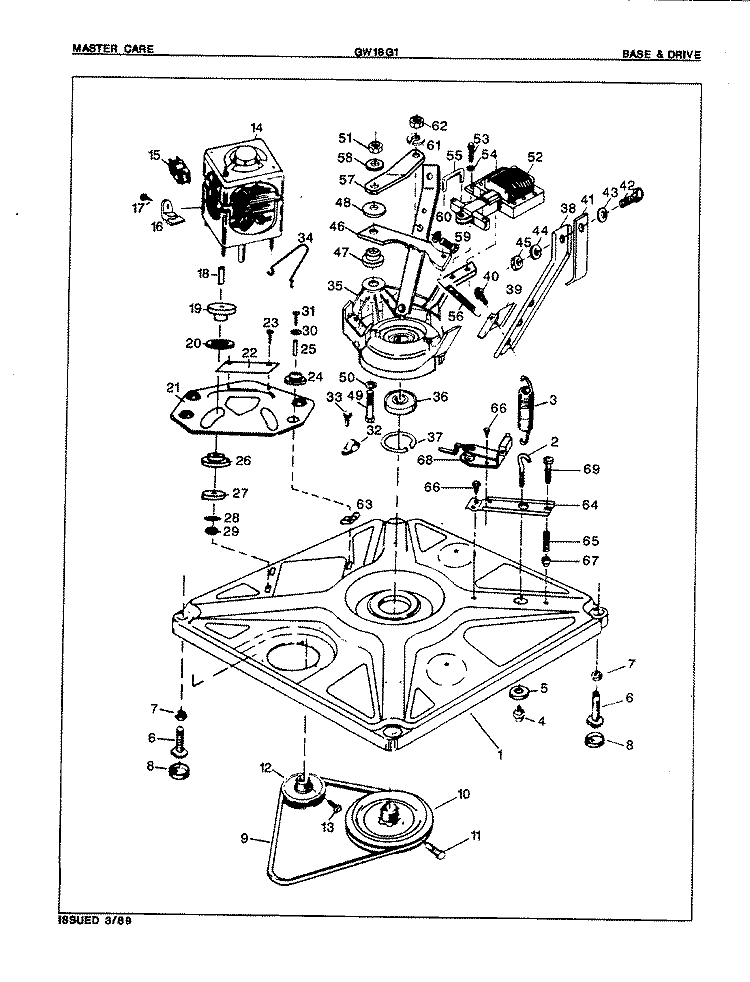 BASE & DRIVE Diagram and Parts List for GW18G1A  Maytag Washer