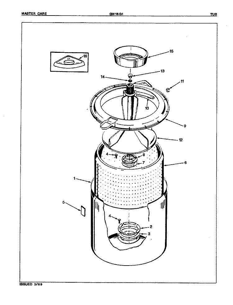 TUB Diagram and Parts List for GW18G1A  Maytag Washer