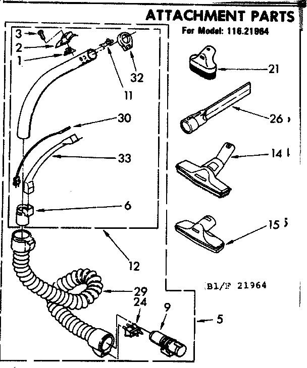 Attachment Parts Diagram and Parts List for 11621964  Kenmore Canister Vacuum