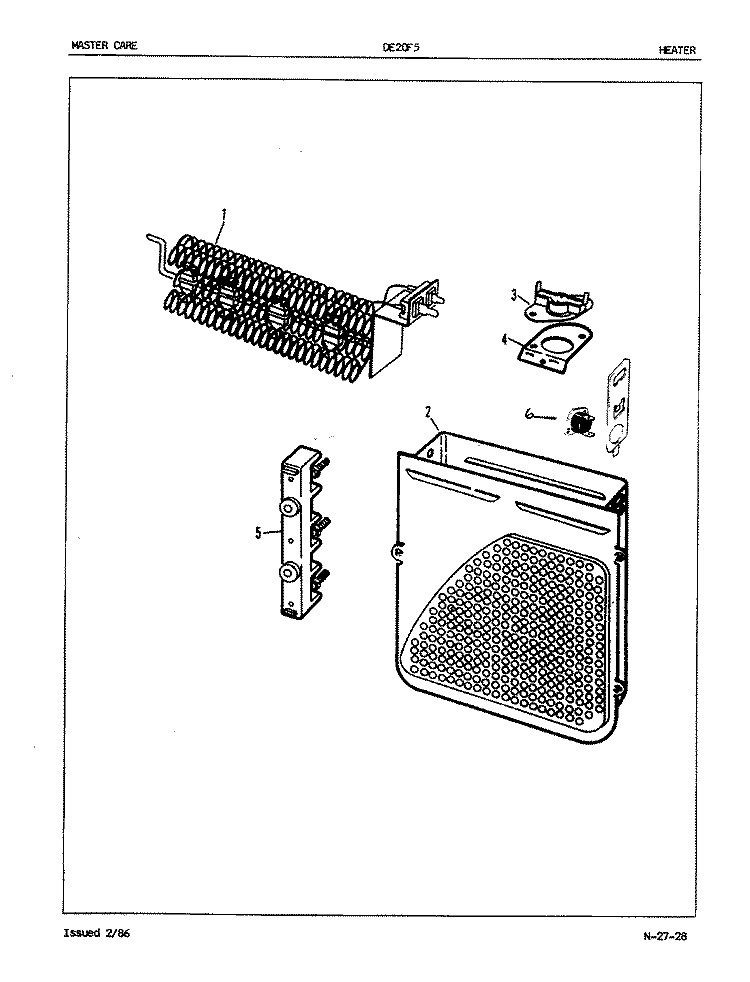 HEATER (REV. J - K) Diagram and Parts List for DE20F5  Admiral Dryer