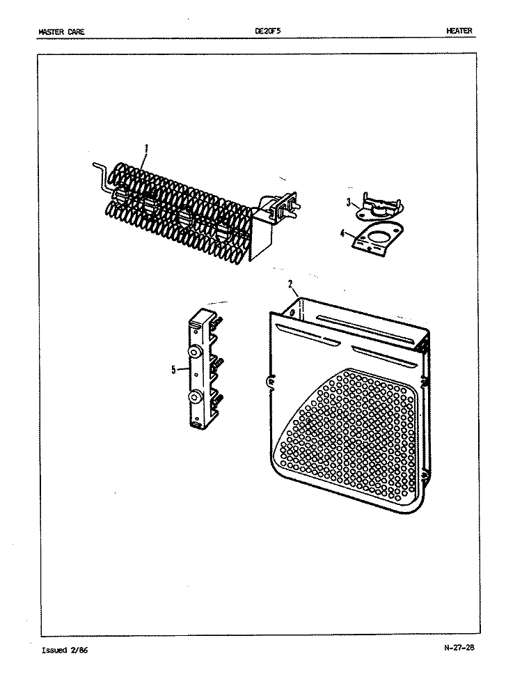 HEATER (REV. A - H) Diagram and Parts List for DE20F5AM  Admiral Dryer