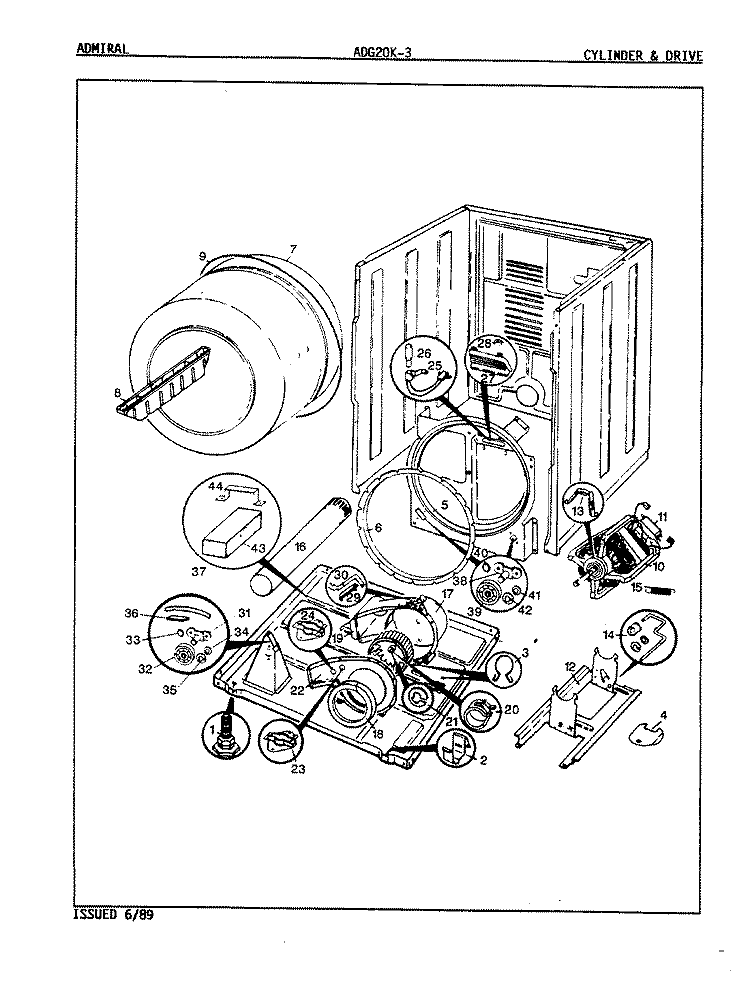 CYLINDER & DRIVE (REV. A - D) Diagram and Parts List for ADG20K3A  Admiral Dryer