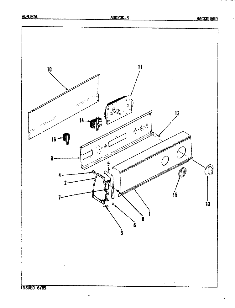 CONTROL PANEL (REV. A - D) Diagram and Parts List for ADG20K3A  Admiral Dryer
