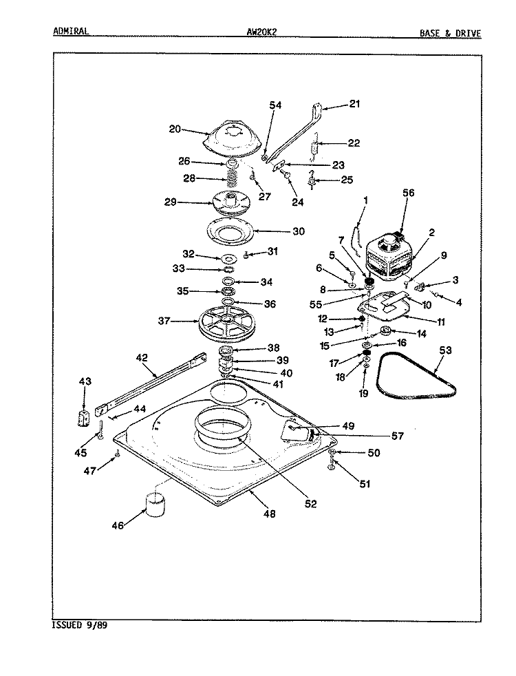 BASE & DRIVE (REV. A - D) Diagram and Parts List for AW20K2A  Admiral Washer