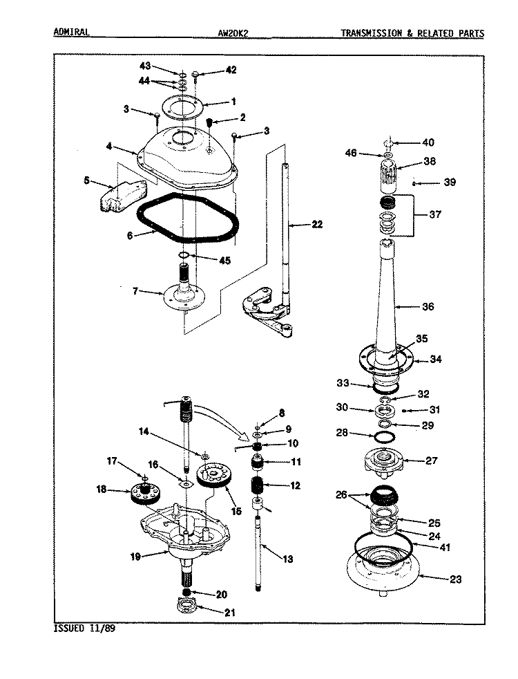 TRANSMISSION (REV. A - D) Diagram and Parts List for AW20K2A  Admiral Washer