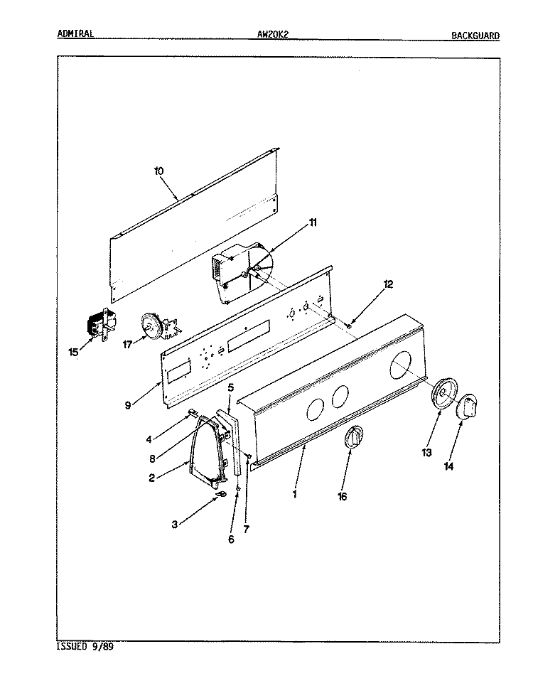 CONTROL PANEL (REV. A - D) Diagram and Parts List for AW20K2A  Admiral Washer