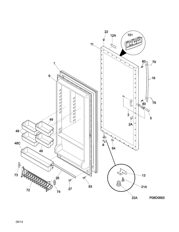 Door Diagram and Parts List for CFUFHC21PW2  Crosley Freezer