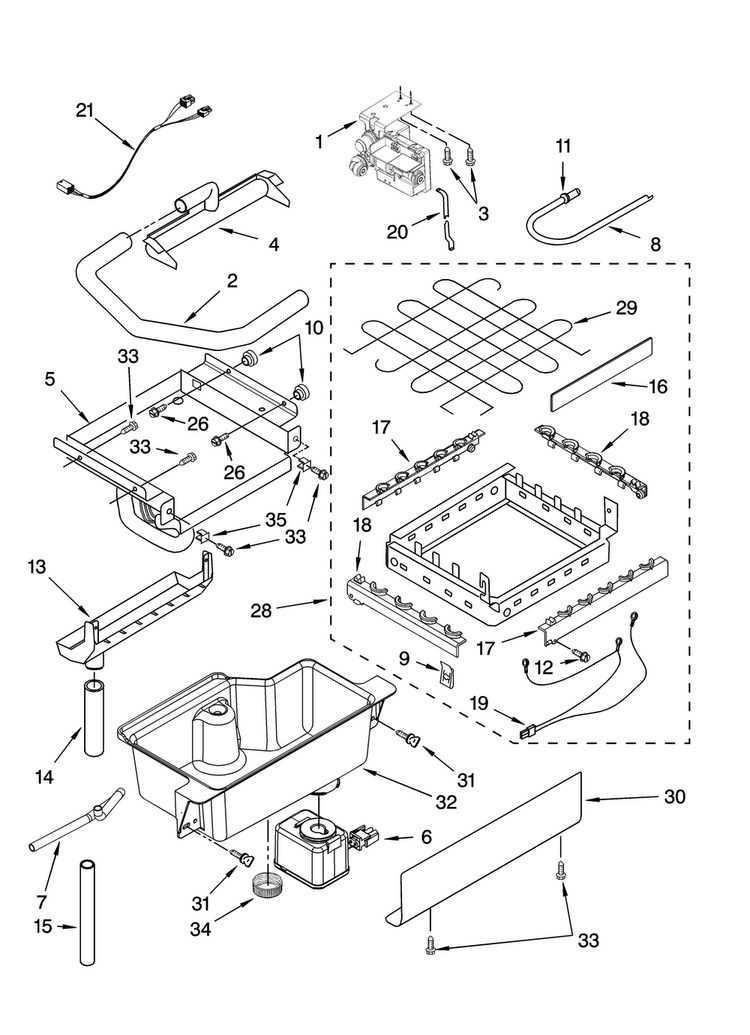Evaporator, Ice Cutter Grid And Water Parts Diagram and Parts List for MIM1554VRS0  Maytag Ice Maker