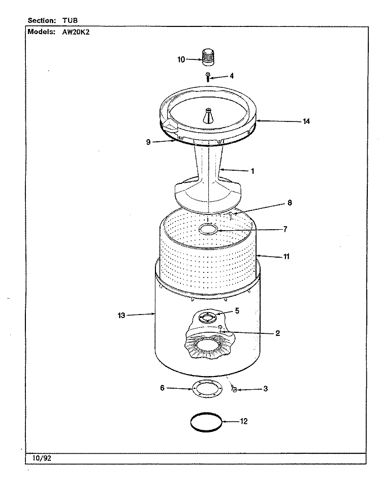 TUB (REV. J - N) Diagram and Parts List for AW20K2A  Admiral Washer